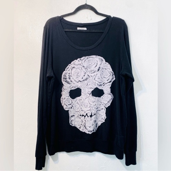 Lauren Moshi Beverly Hills-Slouchy Black Rose Skull jersey...